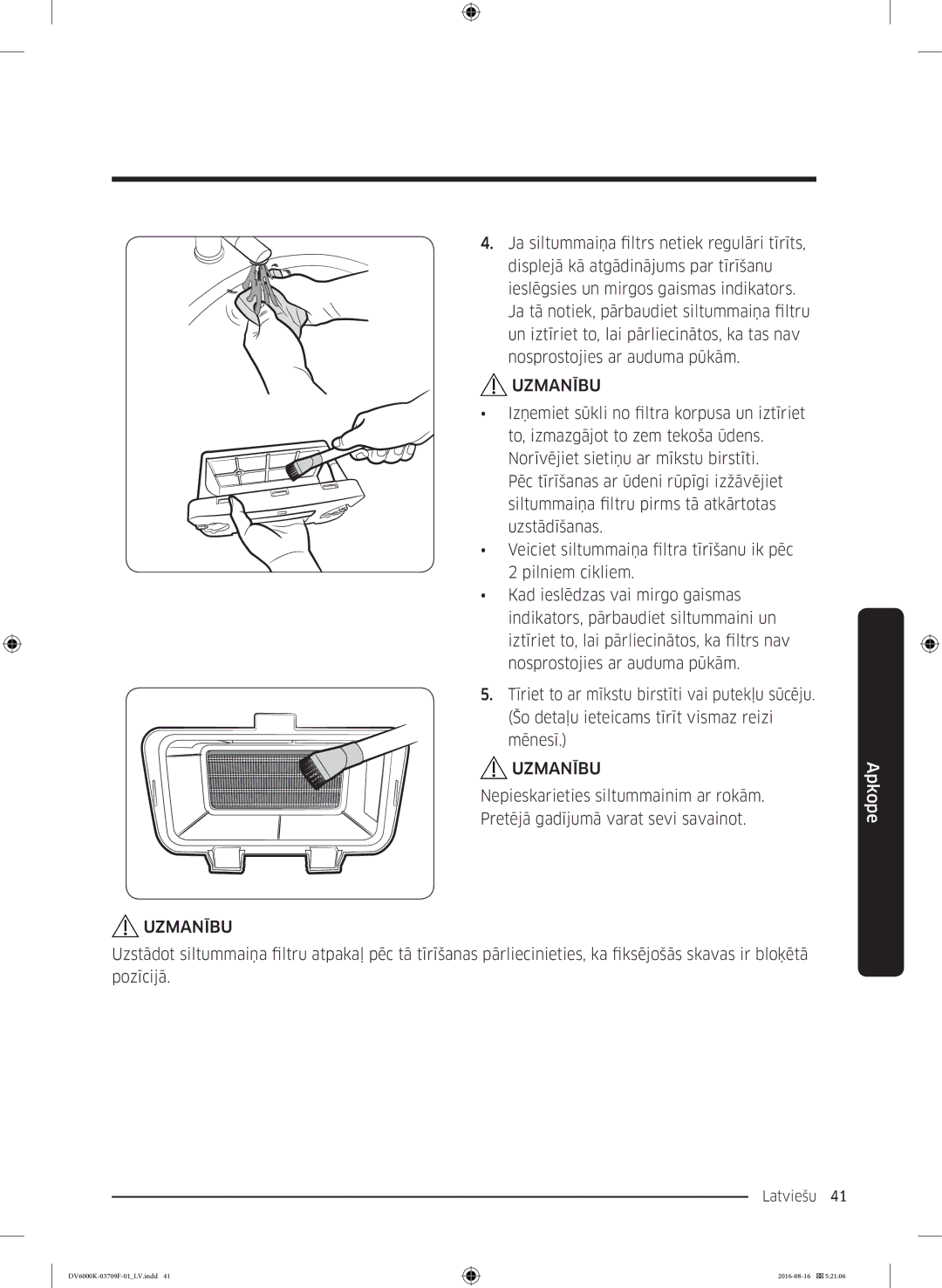 Samsung DV80K6010CW/LE manual Latviešu 41  